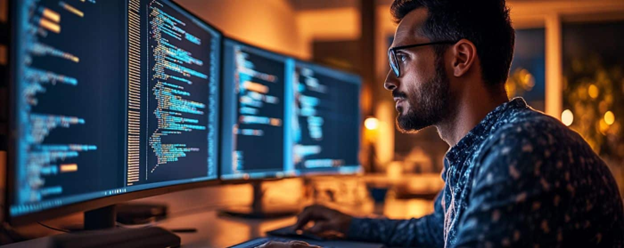 IT expert using advanced monitoring tools