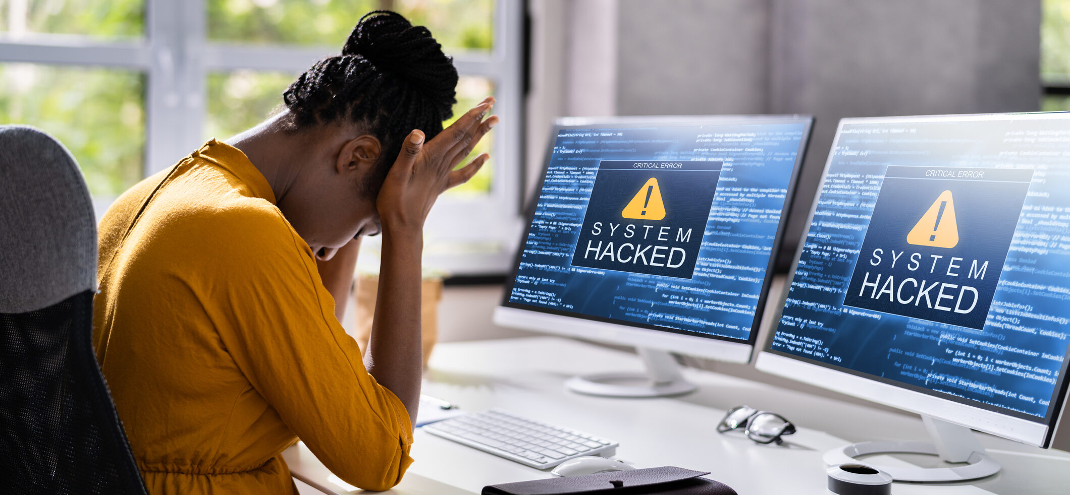 Computer System Hacked. Virus Software Screen On Monitor