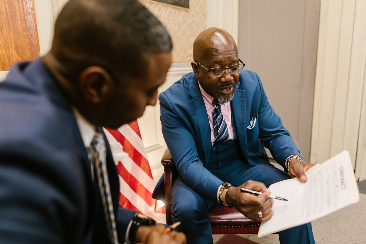 government contractor reviewing document